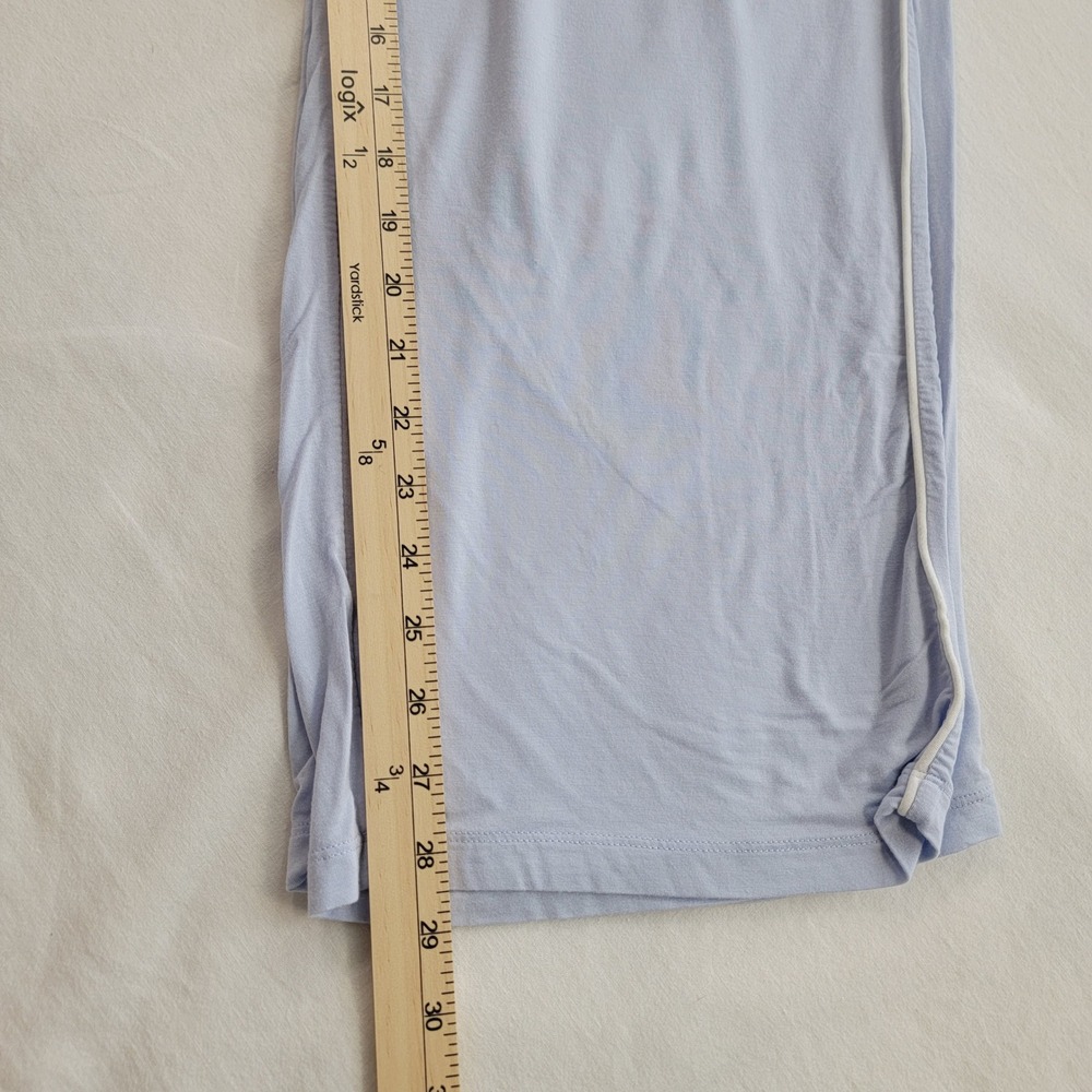 Womens Light Blue Pajama Set Long Sleeve Button Down Pants Piping Sleepwear XL - Picture 8 of 11